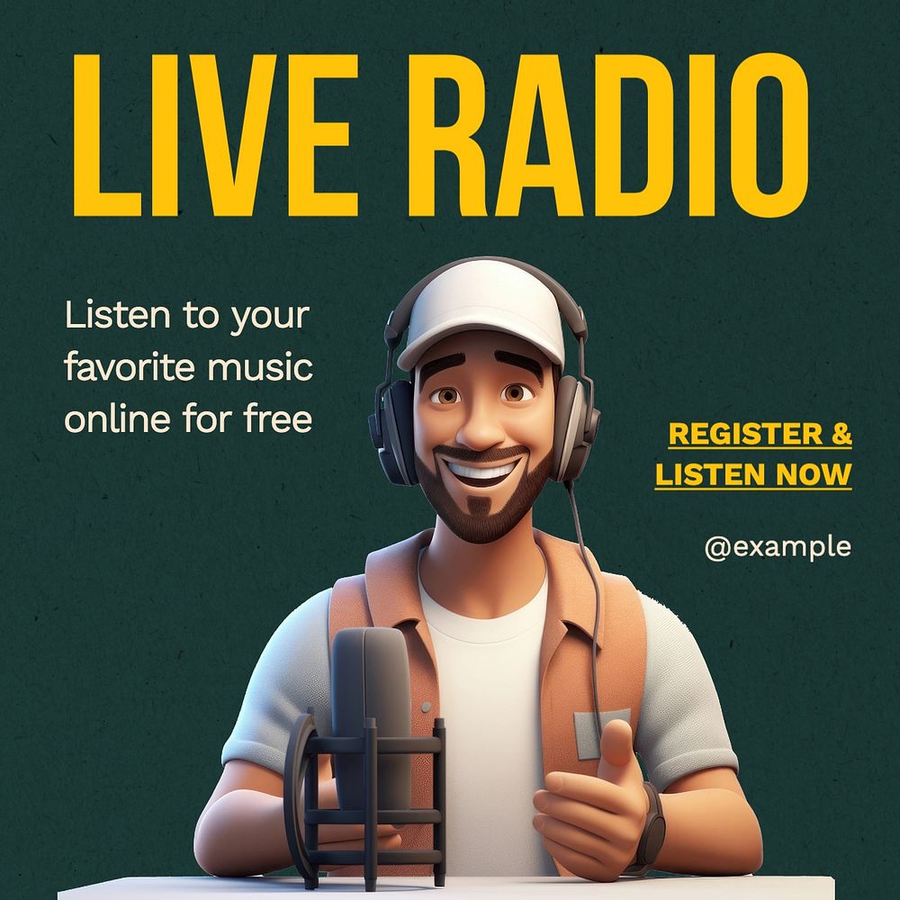 Live radio Instagram post template, editable text