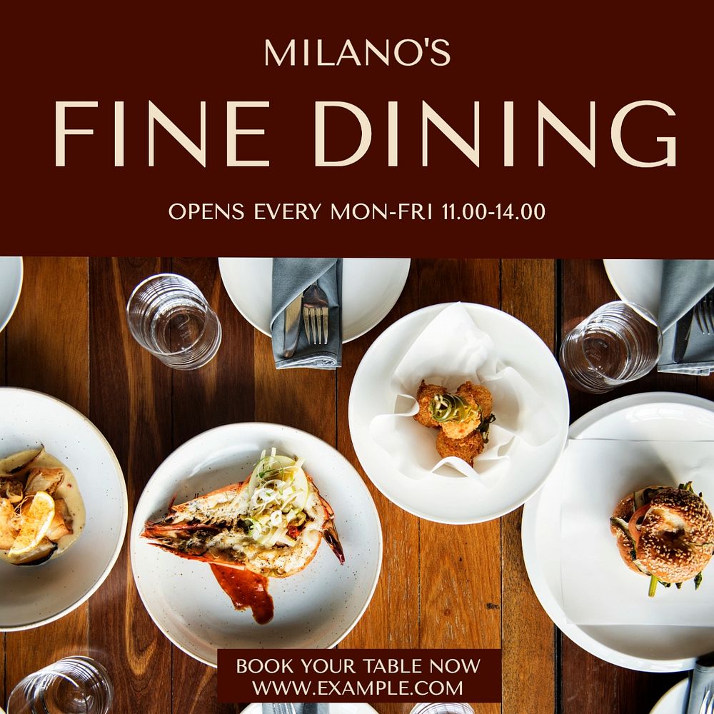 Fine dining Facebook post template, editable design