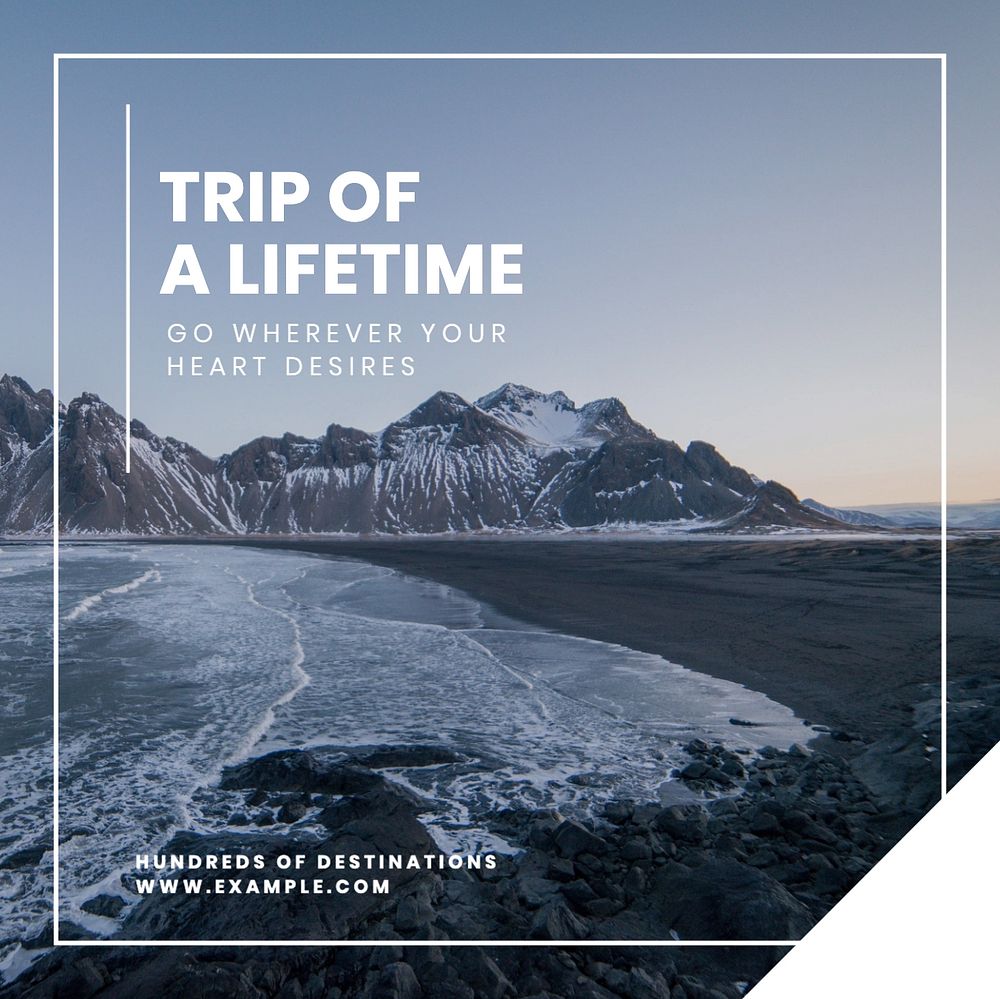 a trip of a lifetime Facebook post template, editable design