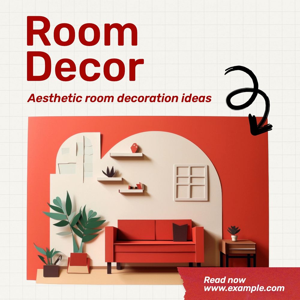 Room decor ideas Facebook post template, editable design