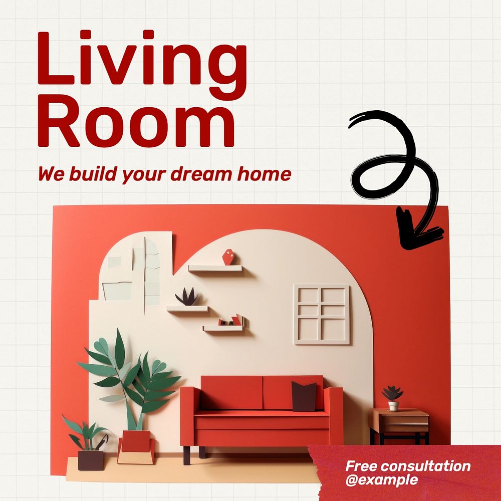 Living room Facebook post template, editable design