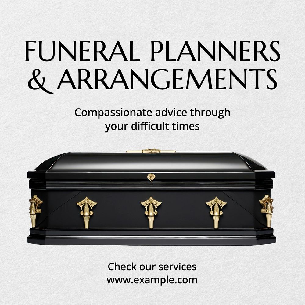 Funeral planners Instagram post template, editable text