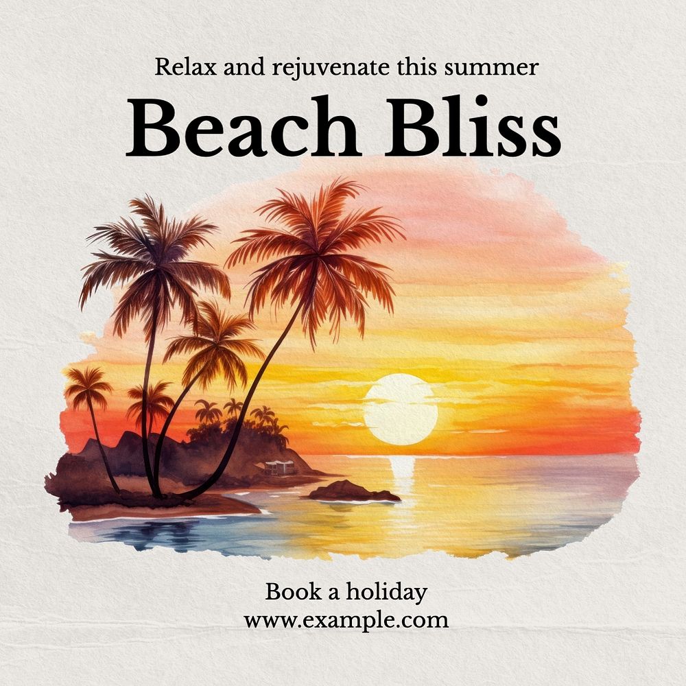 Beach holiday Instagram post template, editable text