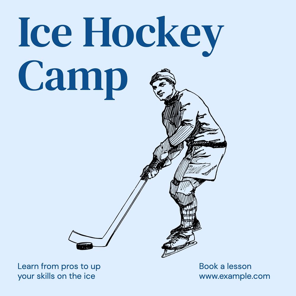 Ice hockey camp Instagram post template, editable text