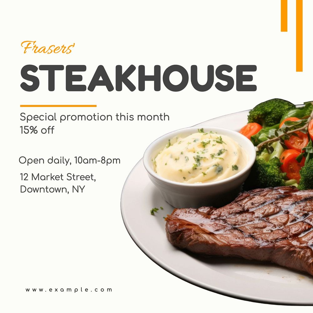 Steakhouse restaurant Facebook post template, editable design