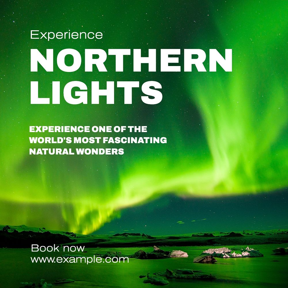 Northern light tour Instagram post template, editable text