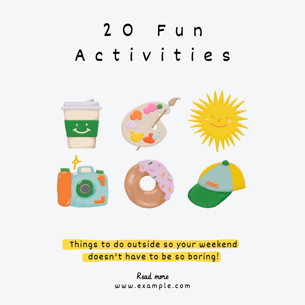 Weekend activities Facebook post template, editable design