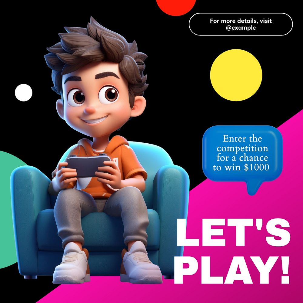 Play & competition Instagram post template, editable text