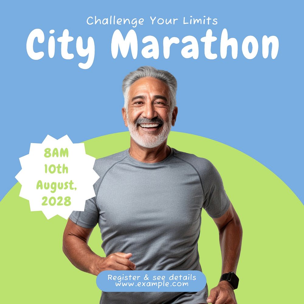 City marathon Instagram post template, editable text