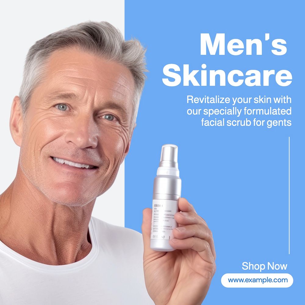 Men's skincare Facebook post template, editable design