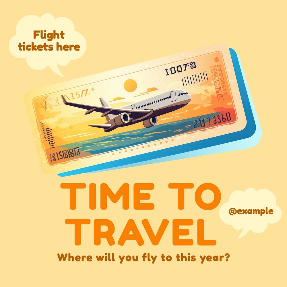 Flight tickets Facebook post template, editable design