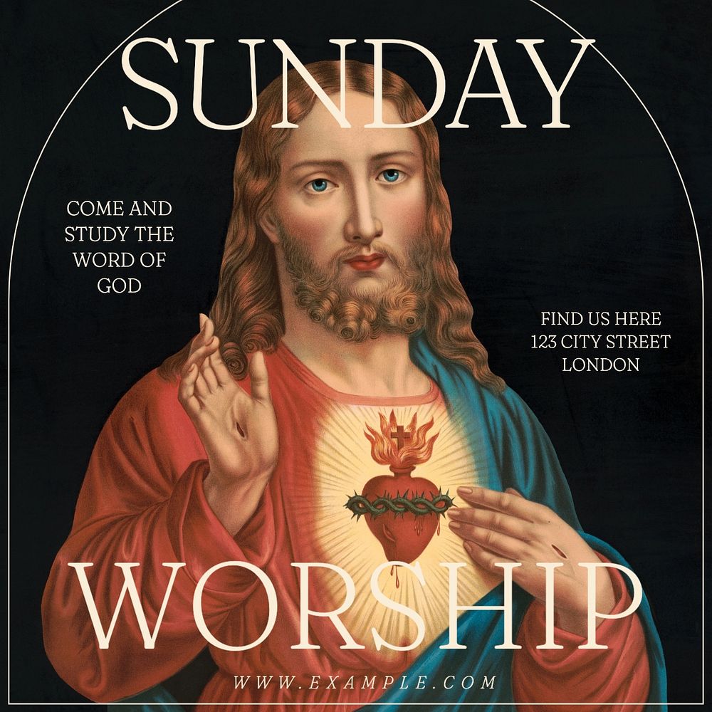 Sunday worship Facebook post template, editable design