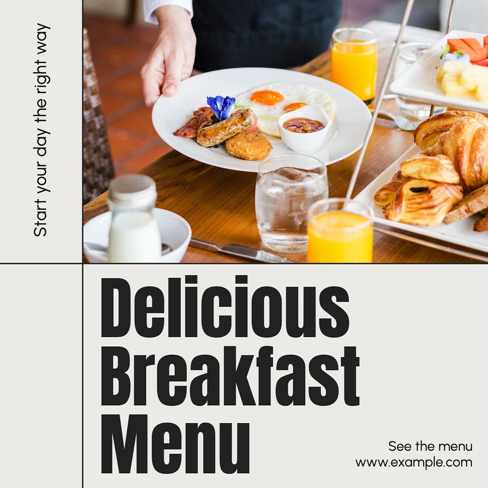 Breakfast menu Facebook post template, editable design