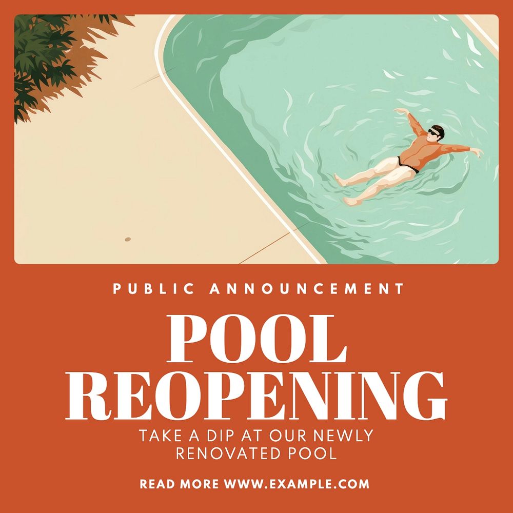 Public pool Facebook post template, editable design