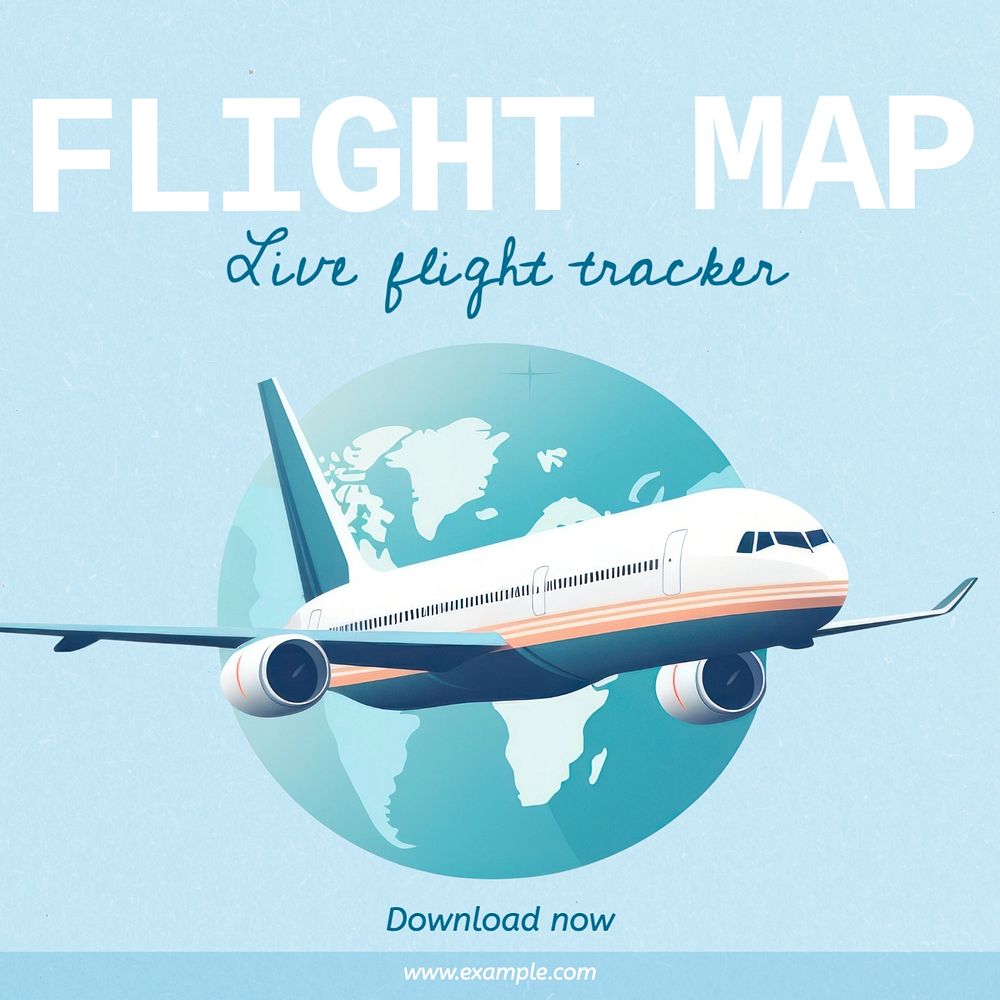 Flight map Instagram post template, editable text