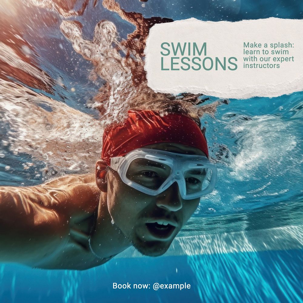 Swim lessons Facebook post template, editable design