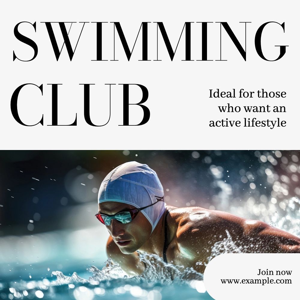 Swimming club Facebook post template, editable design