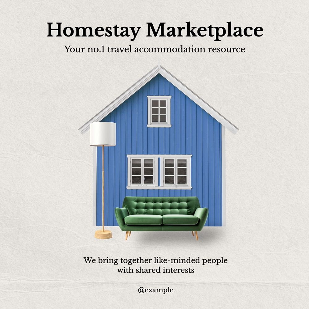 Homestay marketplace Instagram post template, editable text