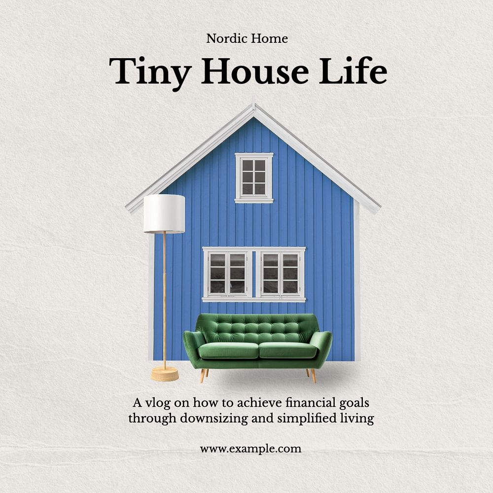 Tiny house life Instagram post template, editable text