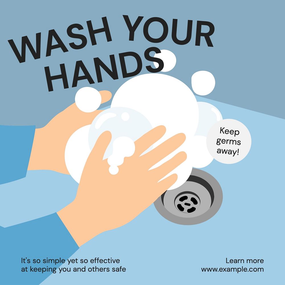 Wash your hands Instagram post template, editable text