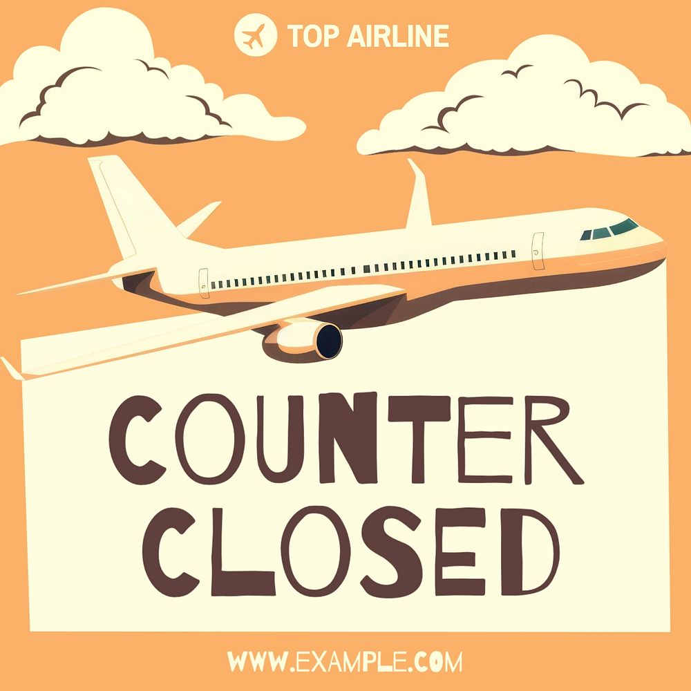 Airline counter closed Facebook post template, editable design