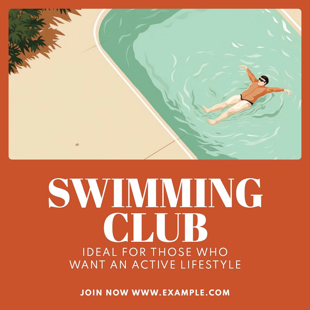 Swimming club Facebook post template, editable design