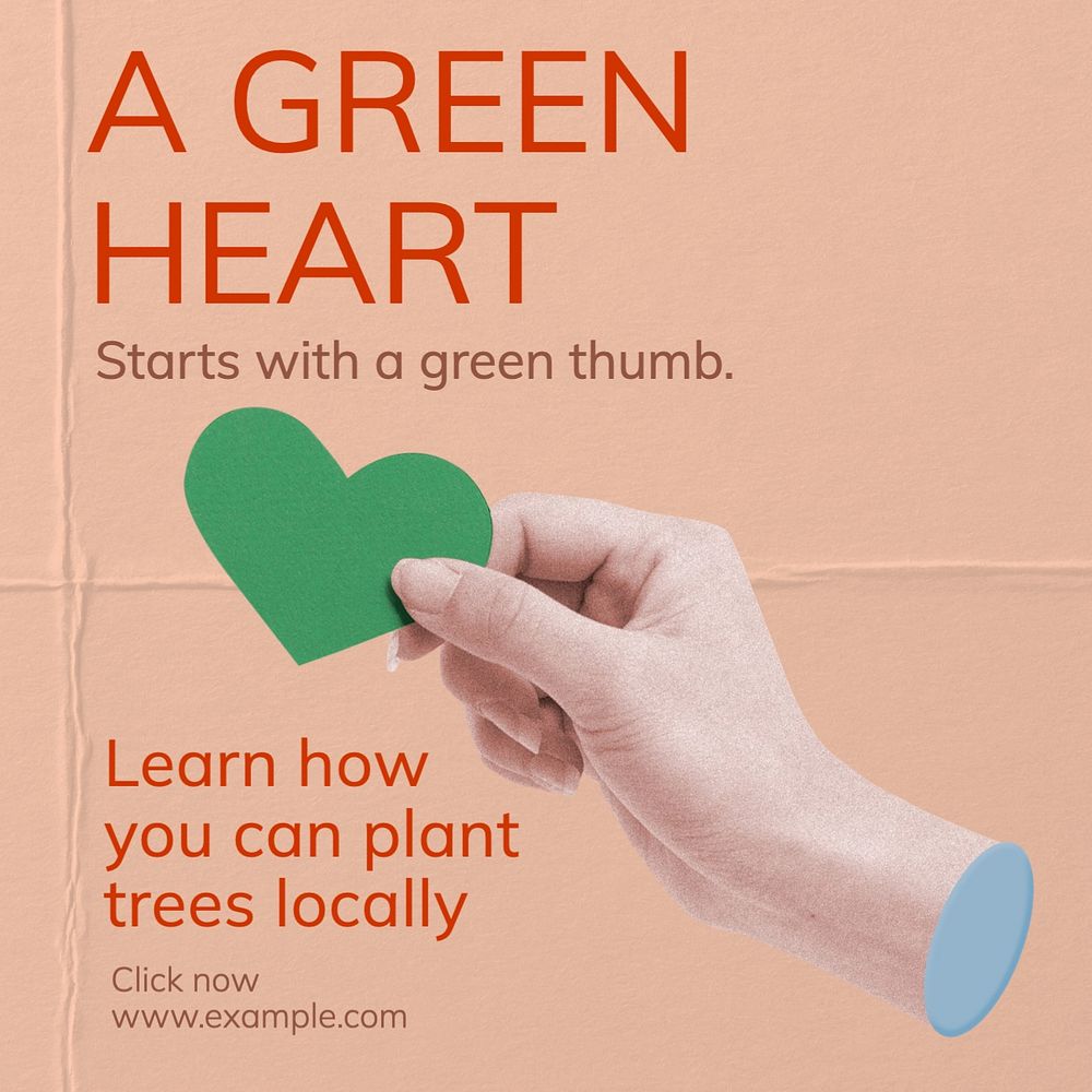 Green heart Facebook post template, editable design