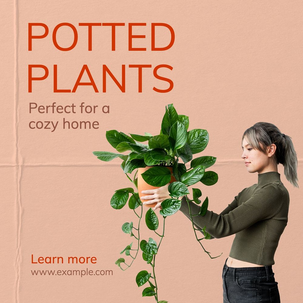 Potted plants Facebook post template, editable design