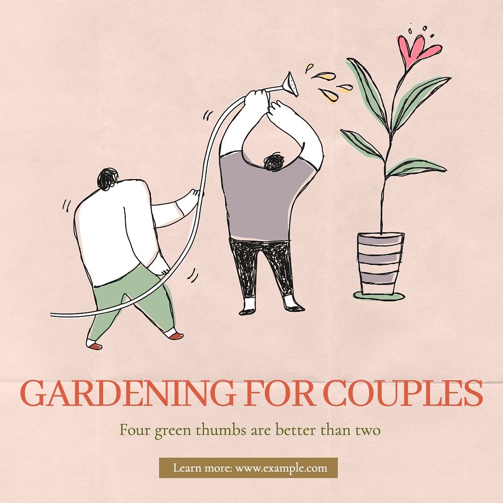 Gardening for couples Facebook post template, editable design