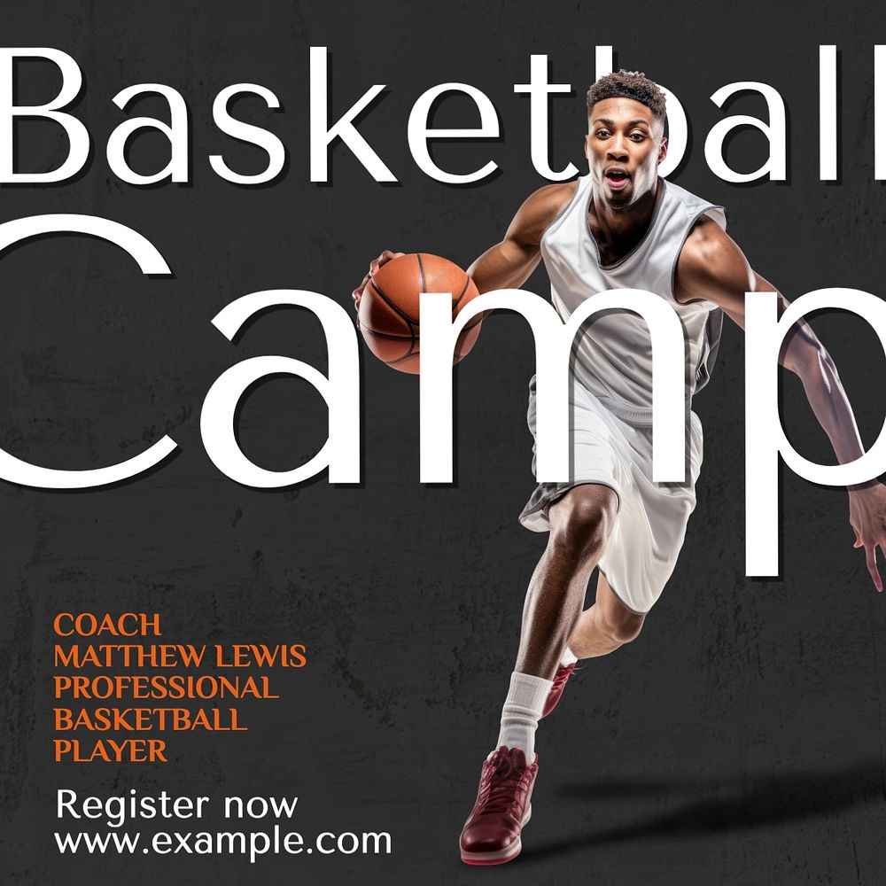 Basketball camp Instagram post template, editable text