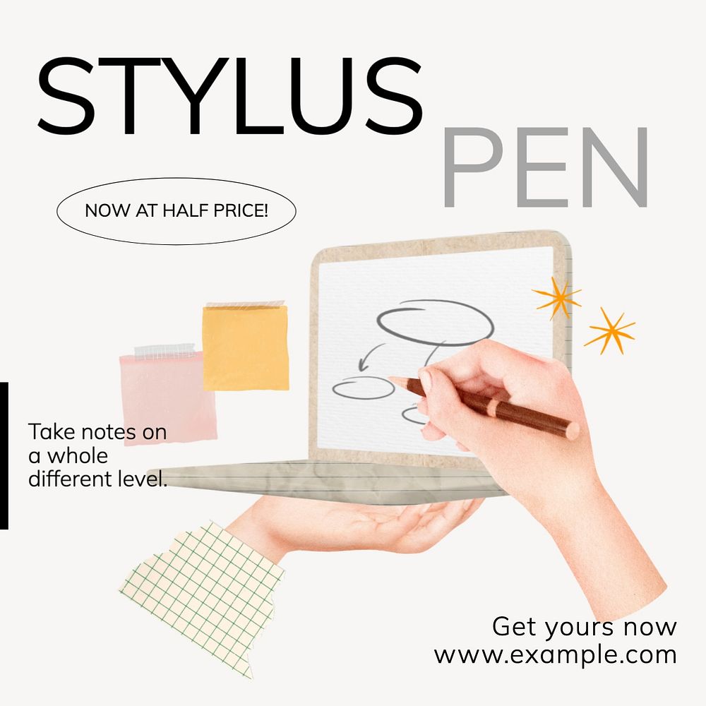 Stylus pen Facebook post template, editable design