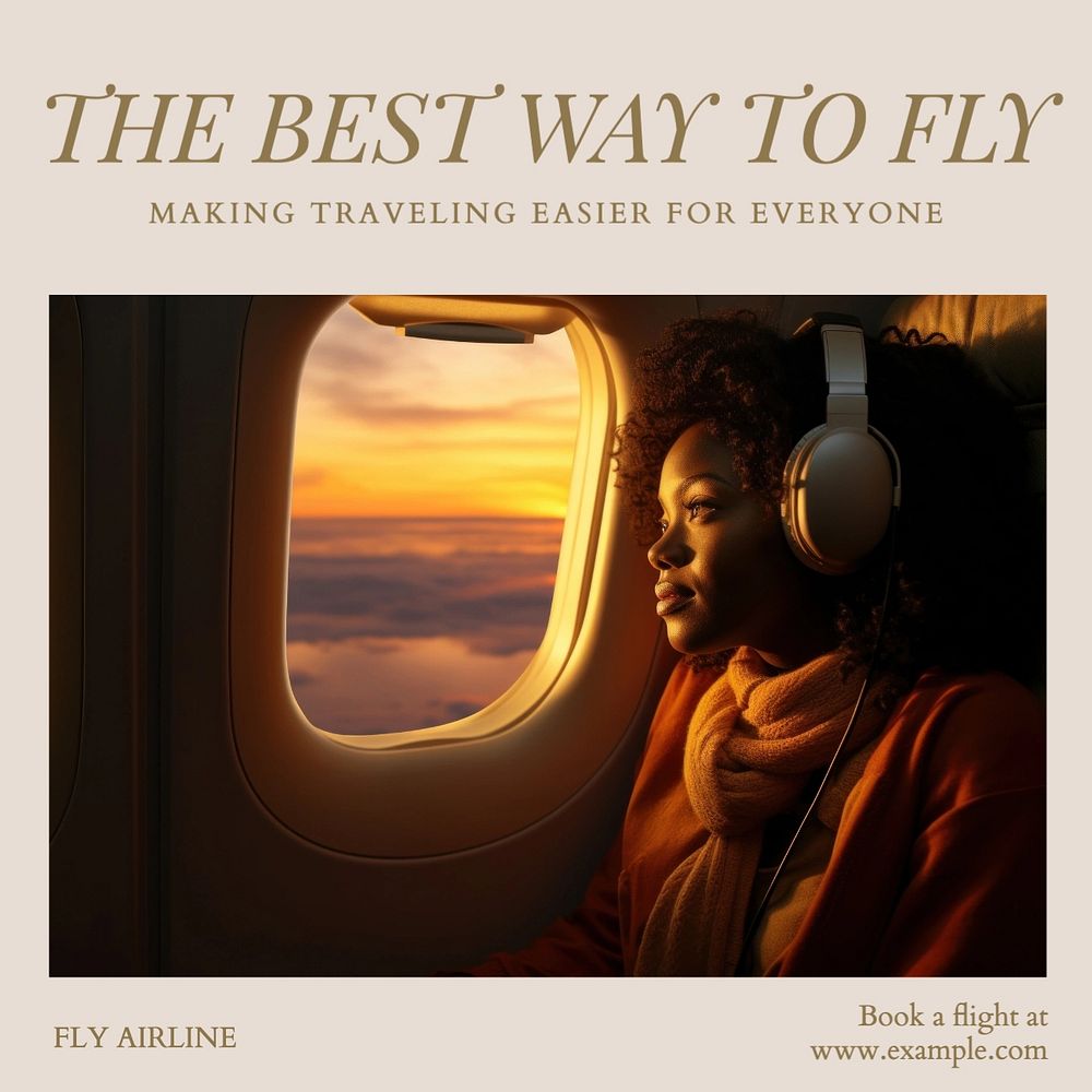 Airline advertisement Facebook post template, editable design