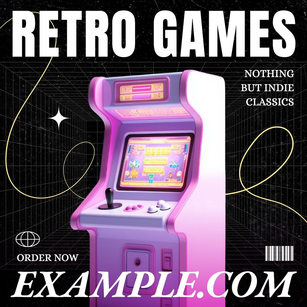 Retro video games Facebook post template, editable design