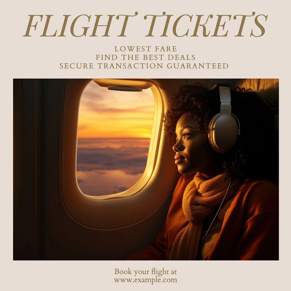 Flight tickets Facebook post template, editable design