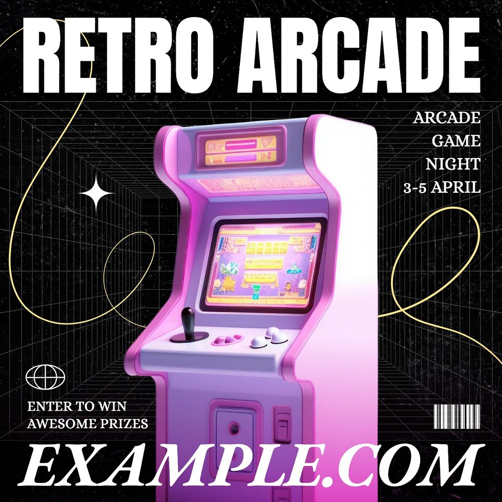 Retro Arcade Facebook post template, editable design