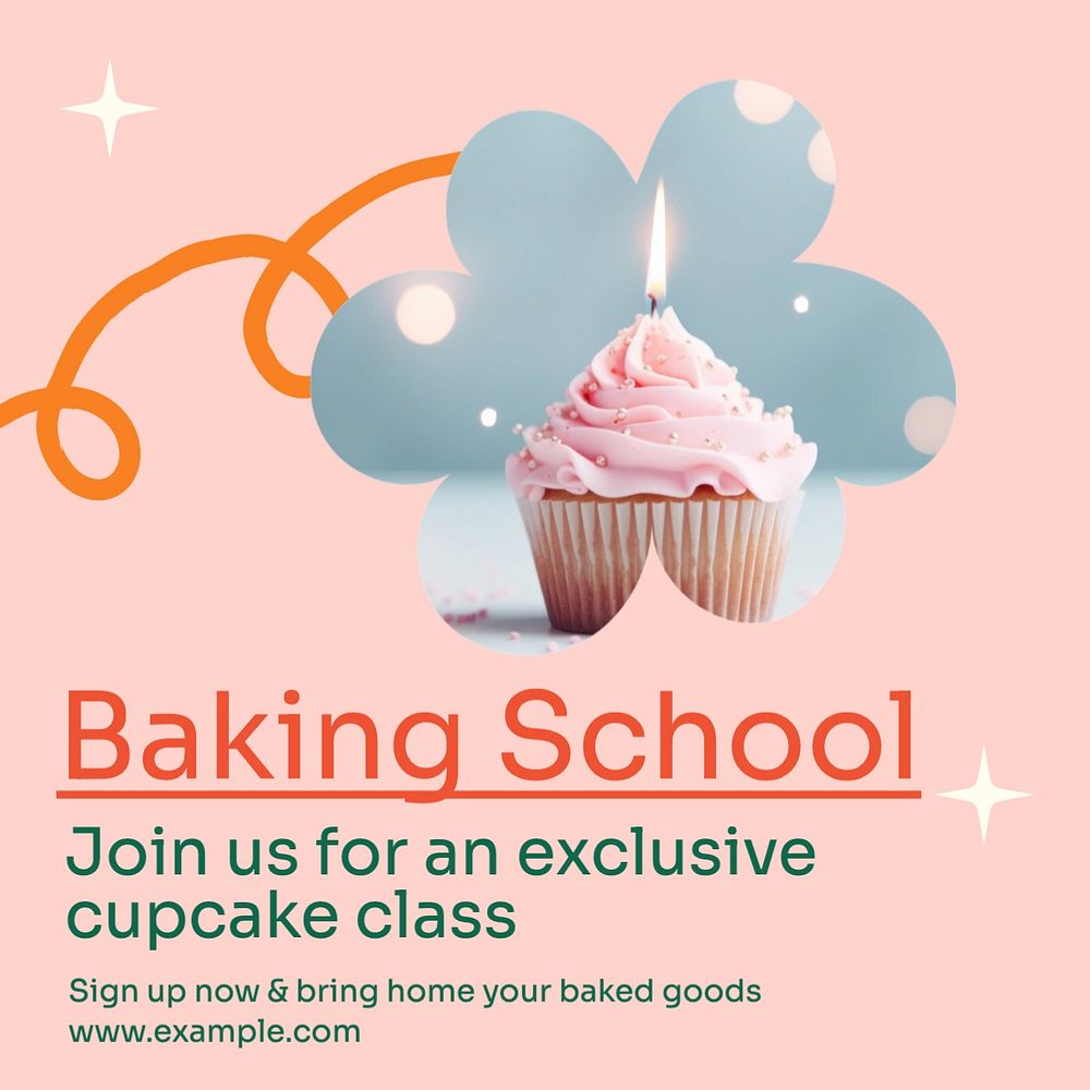 Baking school Facebook post template, editable design