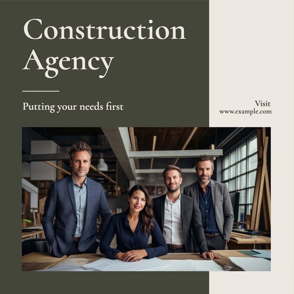 Construction agency Facebook post template, editable design