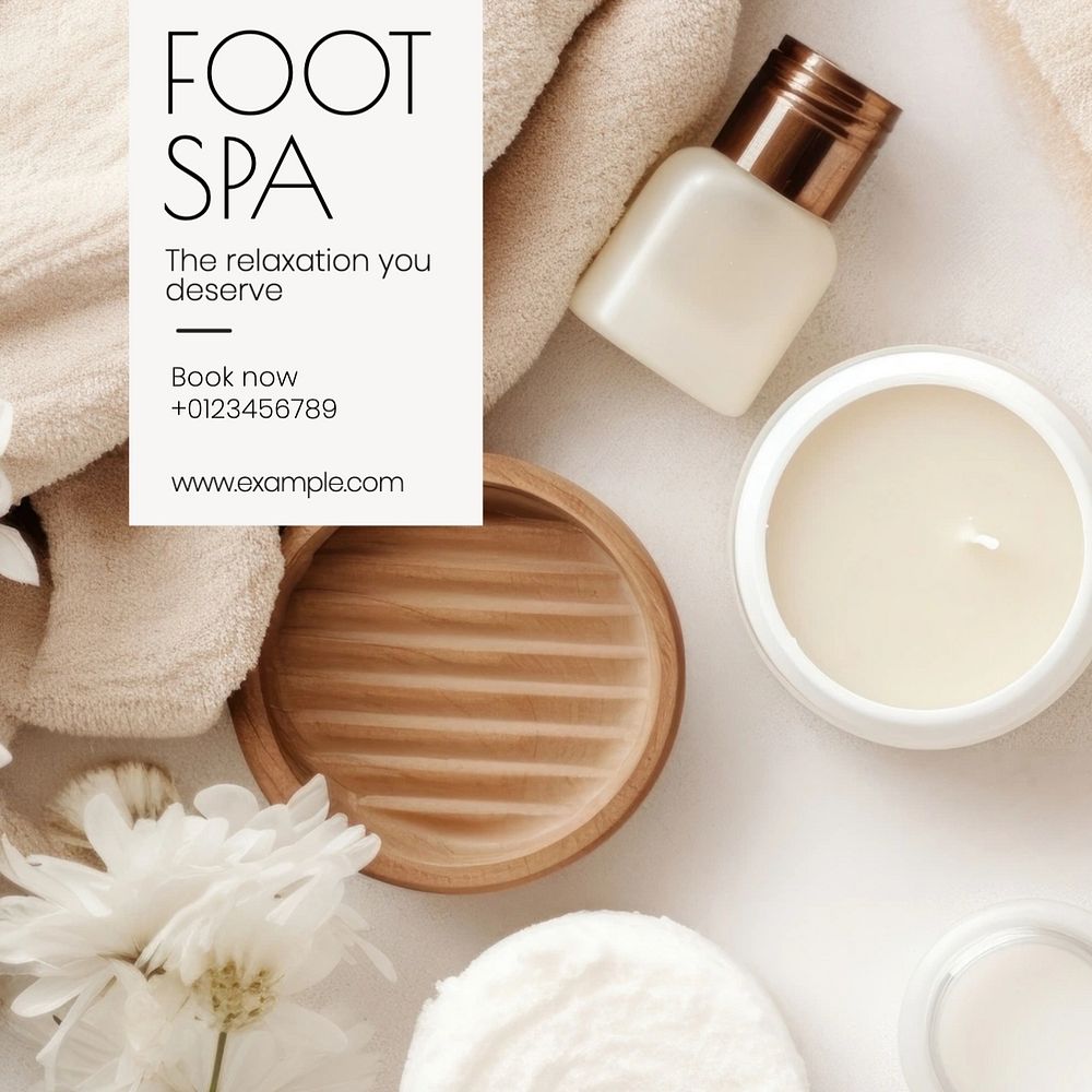 Foot spa  Instagram post template, editable text