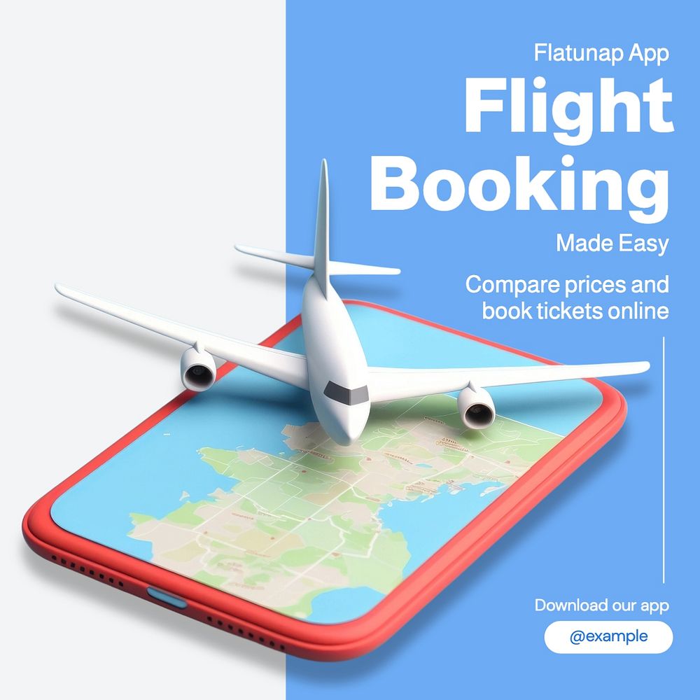 Flight booking Facebook post template, editable design