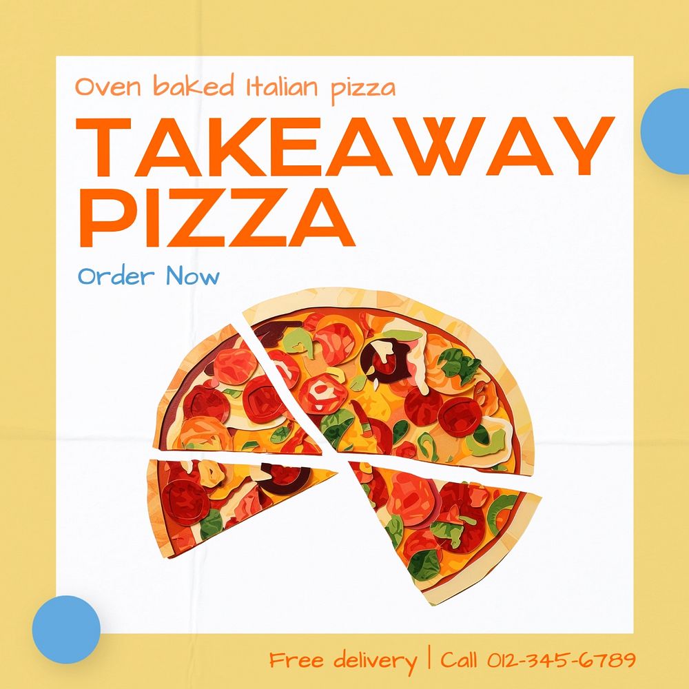 Takeaway pizza Instagram post template, editable text