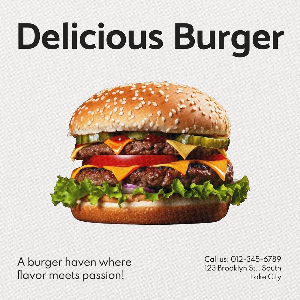 Delicious burger Facebook post template, editable design