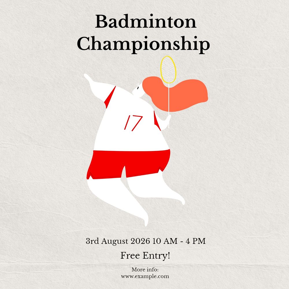 Badminton championship Instagram post template, editable text