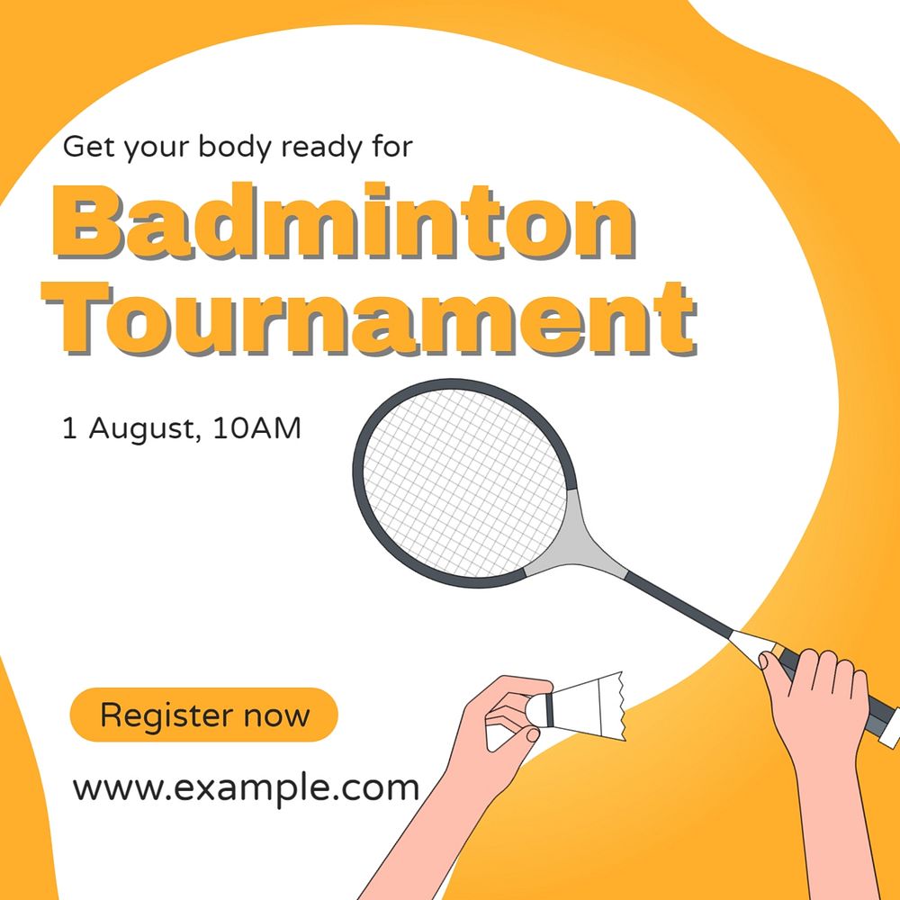 Badminton tournament Facebook post template, editable design