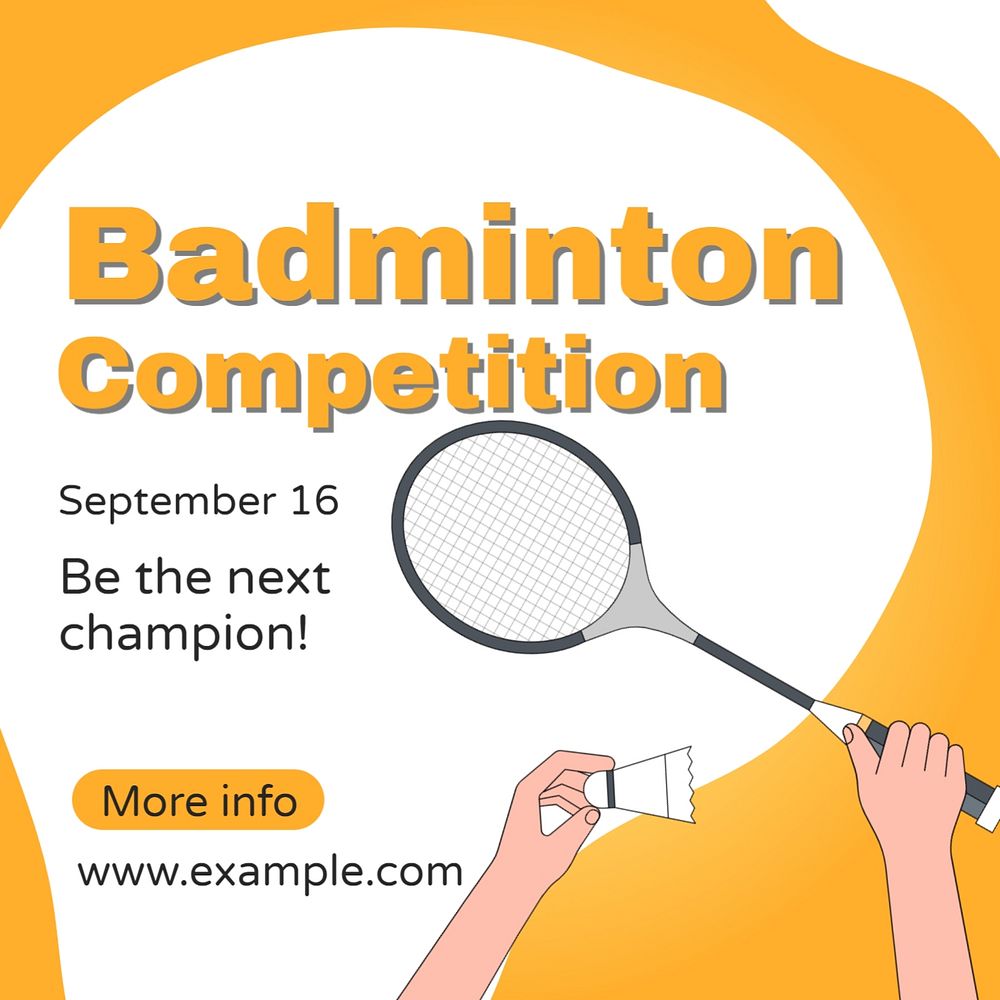 Badminton competition Facebook post template, editable design