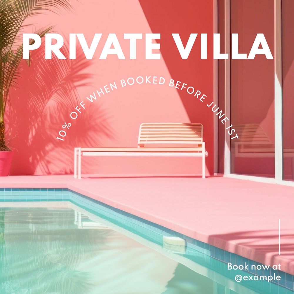 Private villa Instagram post template, editable text