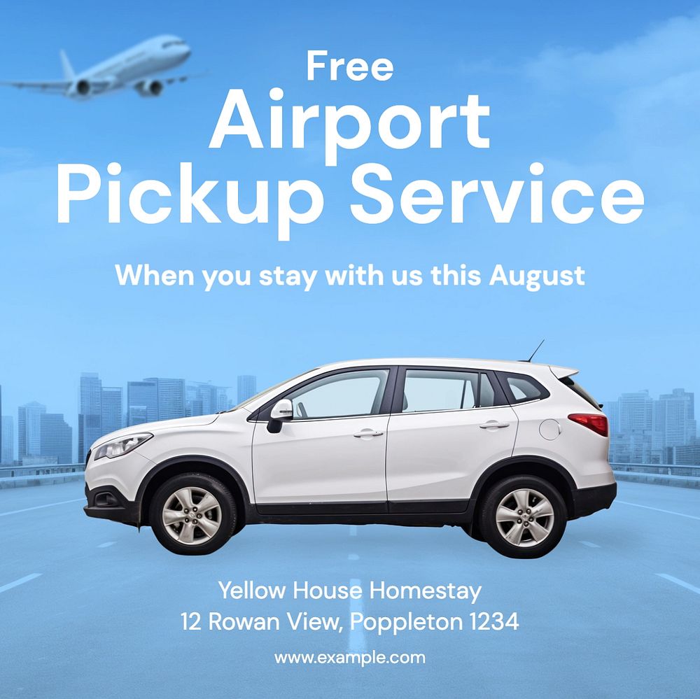 Airport pickup service Facebook post template, editable design