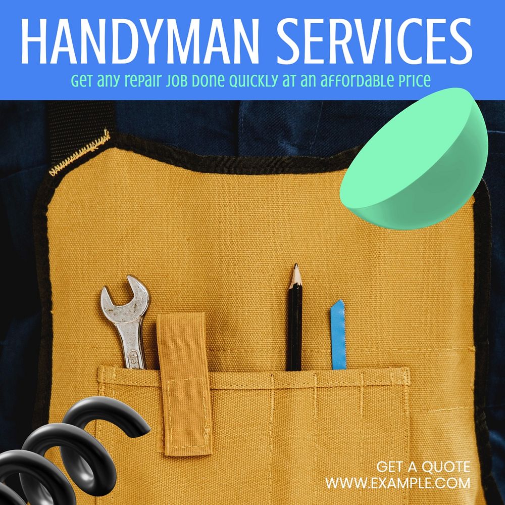 Handyman services Instagram post template, editable text