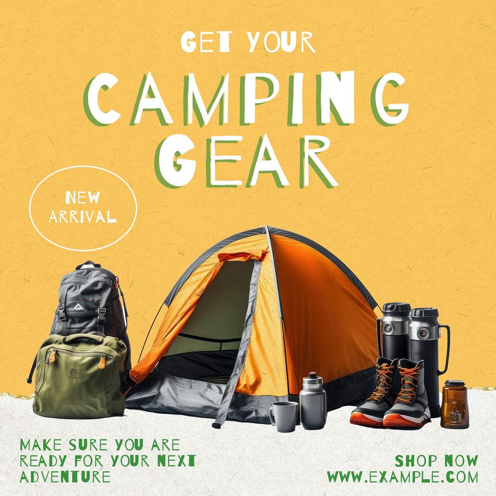 Camping gear Instagram post template, editable text