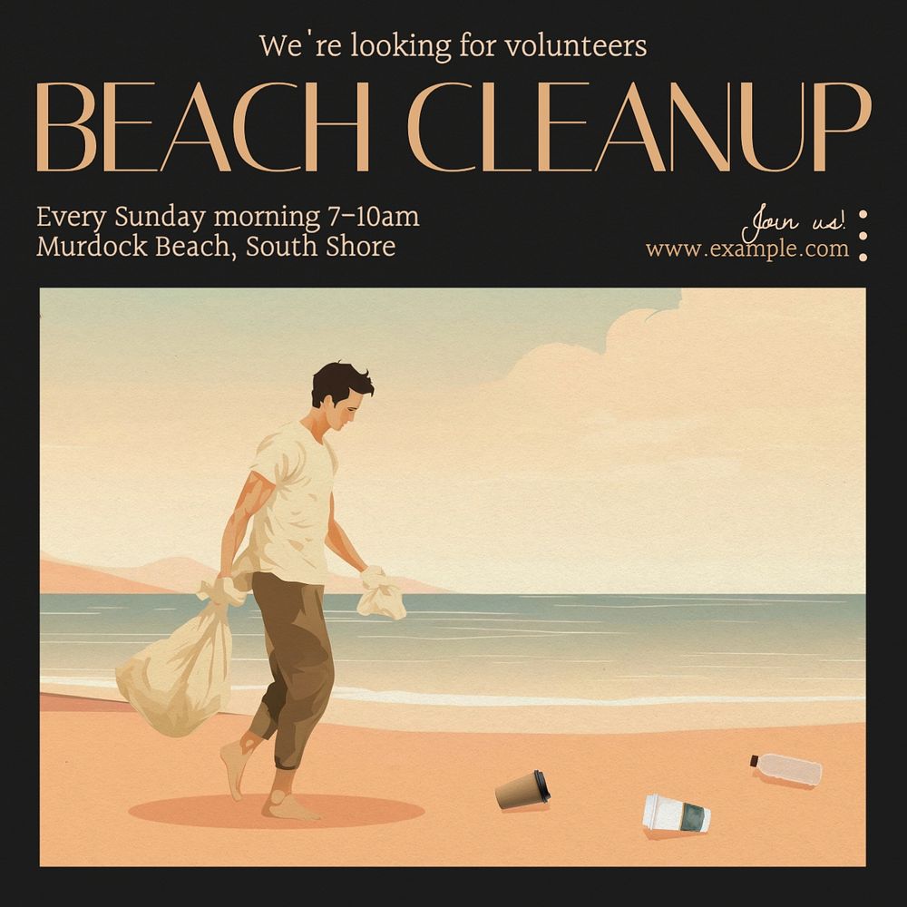 Beach cleanup Instagram post template