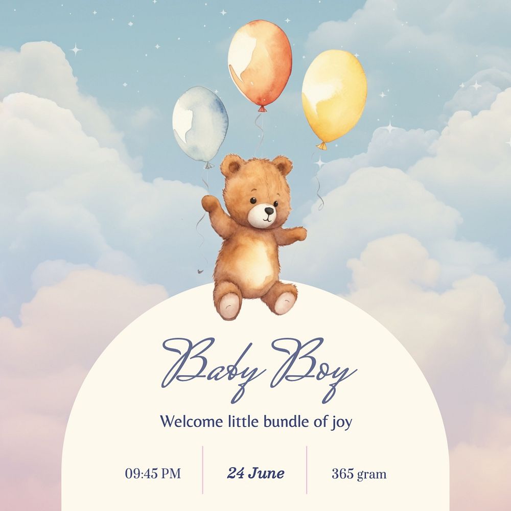 Welcome baby Instagram post template, editable text